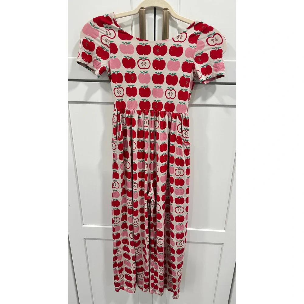 SweetHoney Girls Apple Print Jumpsuit Red Pink Short Sleeve Wide Leg Size 9Y